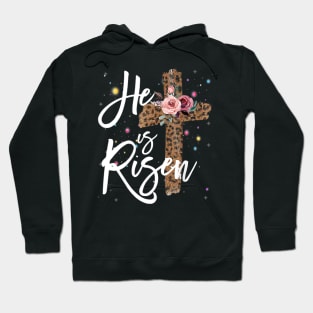 He has Risen Easter Day Jesus Cross Leopard Plus Size Hoodie